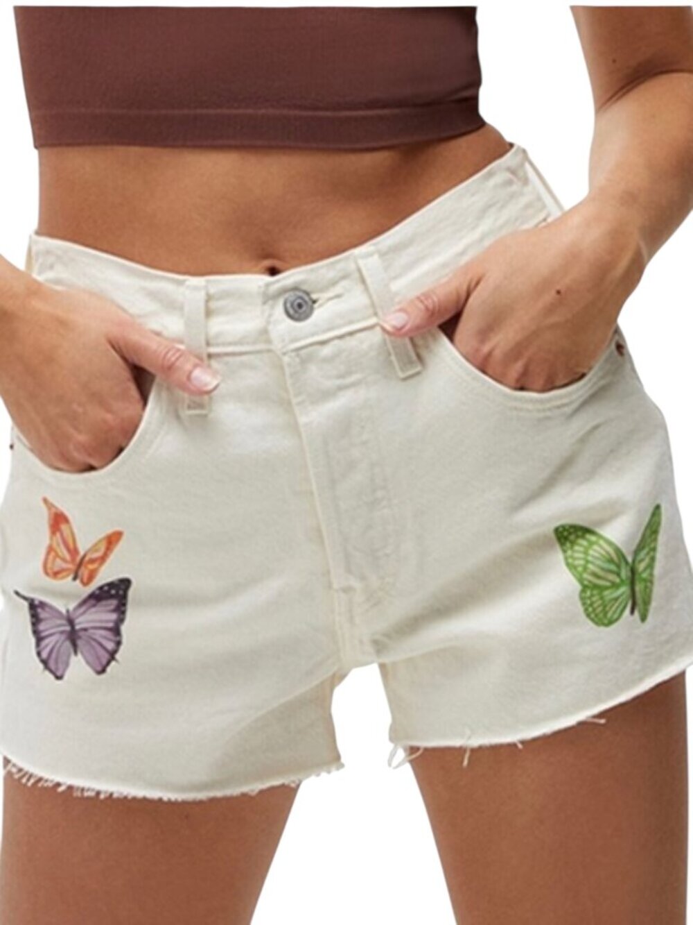 LEVI'S 501 Give Me Butterflies High-Rise Ivory Denim Jean Shorts - Size 32